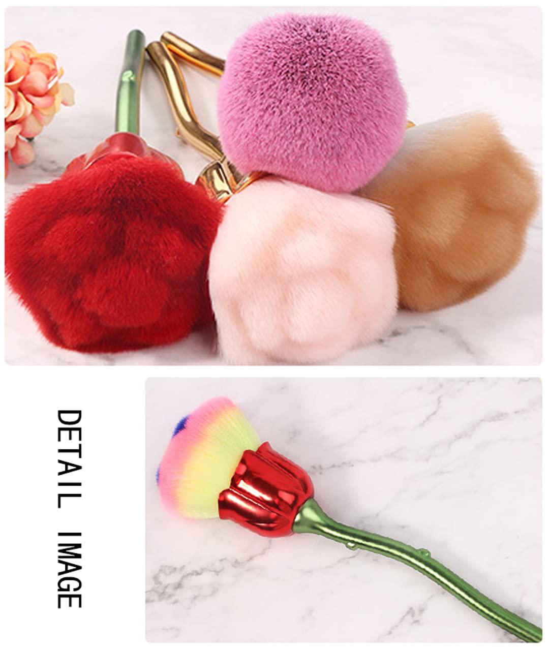 Rose Shaped Nail Art Dust Powder Remover Brush - Soft Makeup Brush for Nail Trimming & Cleaning (Gold/Red) - Perfect for Nail Salons, DIY Manicures & Professional Nail Artists
