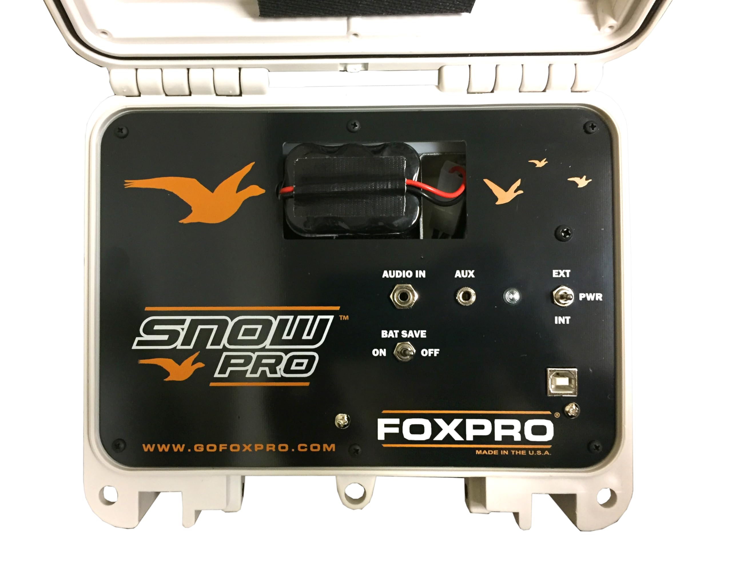 FOXPRO Snow Pro Electronic Snow Goose Game Call with 2 External Speakers & Remote - Waterfowl Hunting Decoy for Field & Wetland Hunting Scenarios