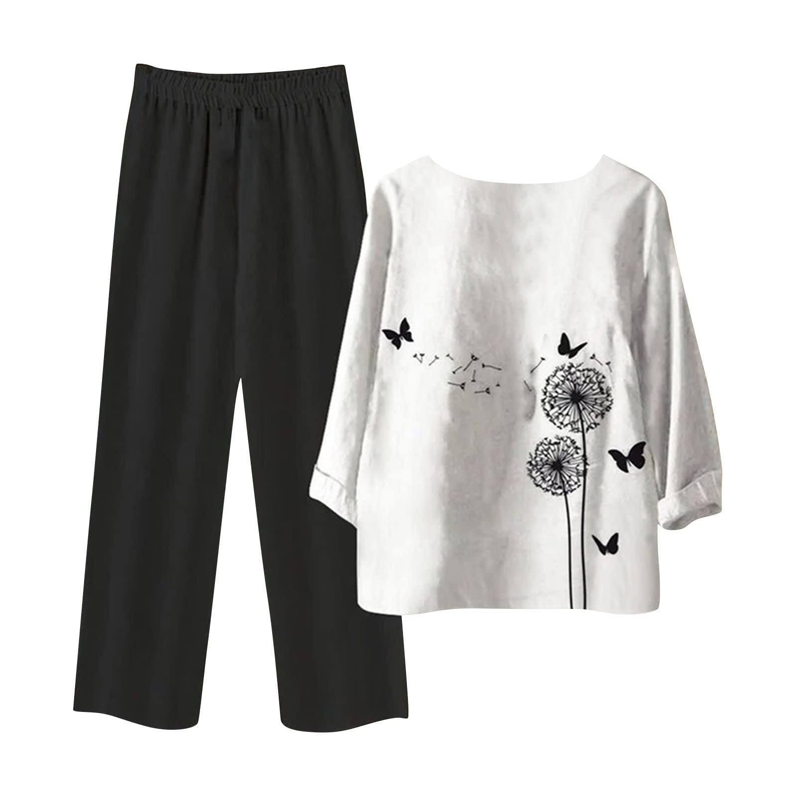 Women's 2-Piece Outfit Set - Red Palazzo Pants & Long Sleeve Top | Cotton Dressy Sweatsuit for Plus Size Women | Fall Fashion Lounge Wear & Office Outfits