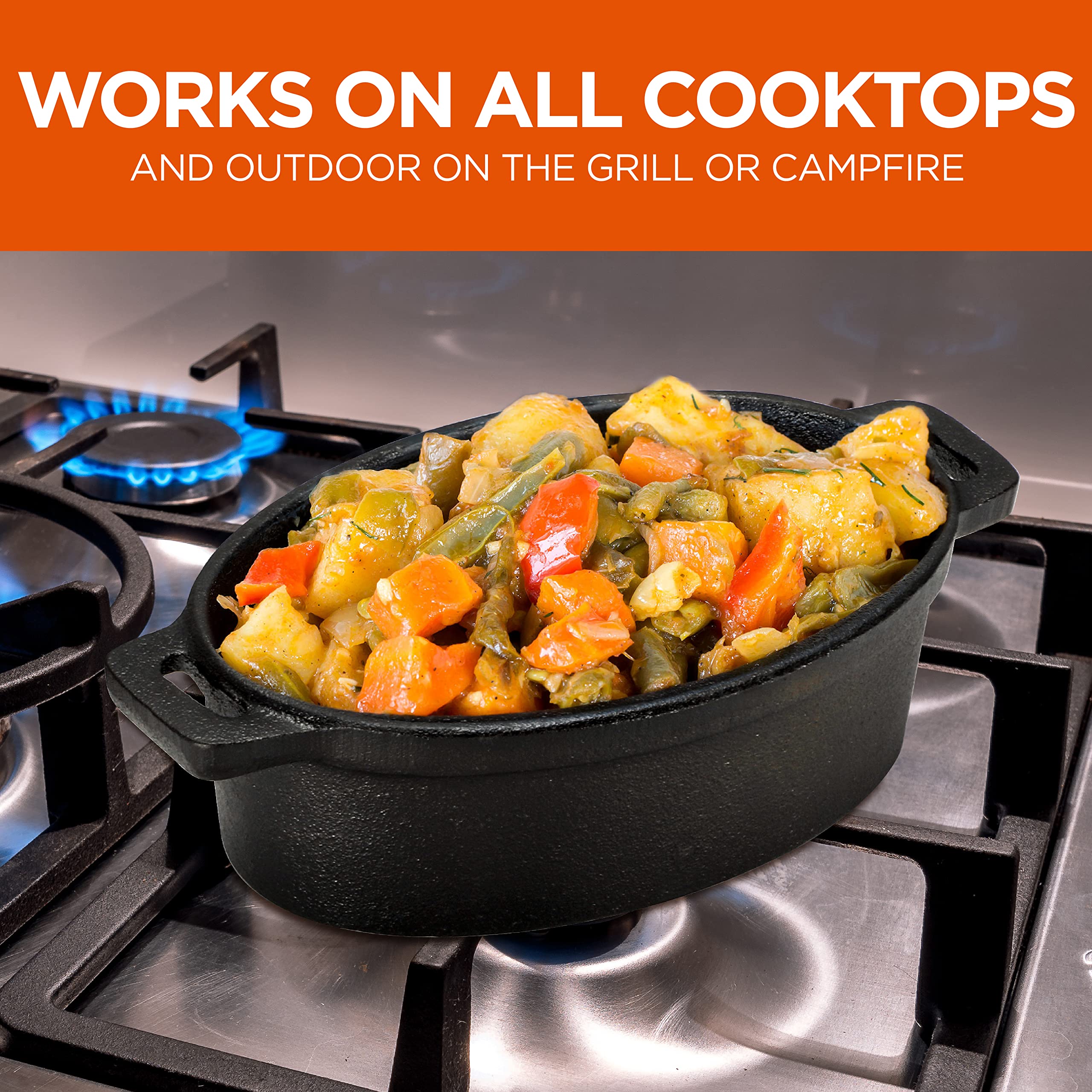 Commercial Chef 0.63 Qt Mini Cast Iron Casserole Dish with Lid - Small Dutch Oven for Baking, Roasting & Serving - Perfect for Individual Desserts, Side Dishes & Camping Cookware