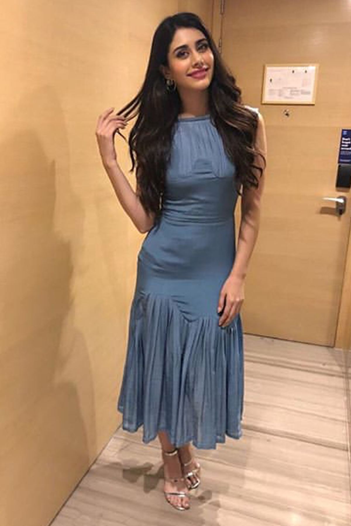Warina Hussain Women's Powder Blue Wave Dress - Elegant Flowy Maxi Dress for Parties, Weddings & Special Occasions