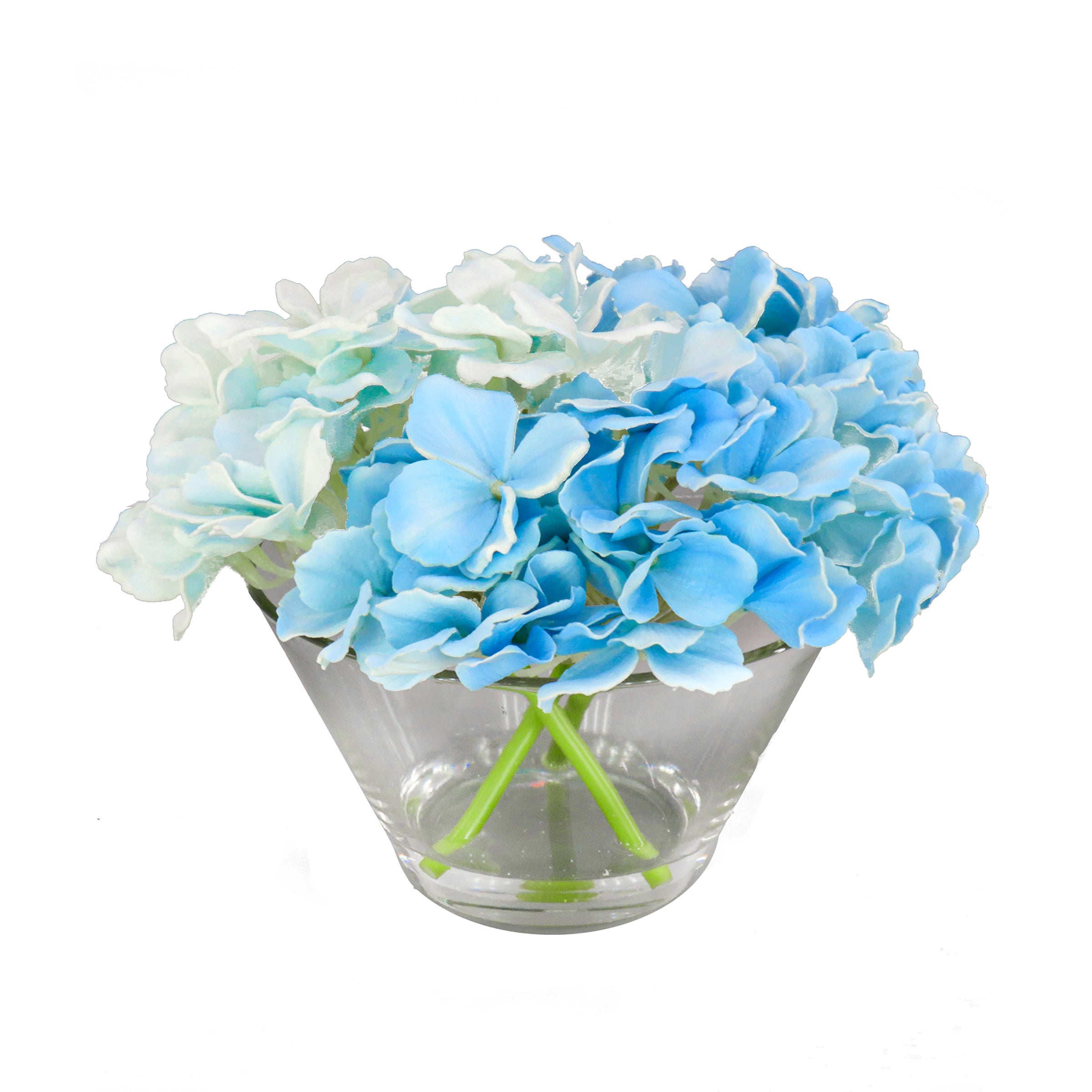 8 Inch Spring Blue Hydrangea Bouquet in Glass Vase - Perfect for Home Decor, Wedding Centerpieces & Gift Giving