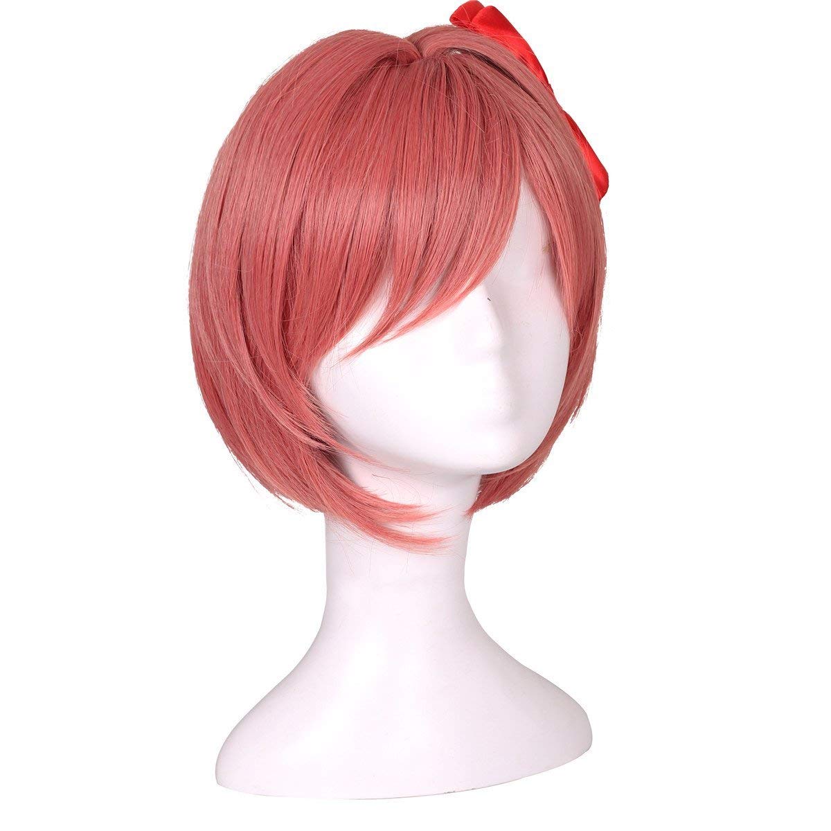 Coral Short Cosplay Wig with Bowknot for Women & Girls - Perfect for Halloween, Cosplay, Parties, and Costume Events