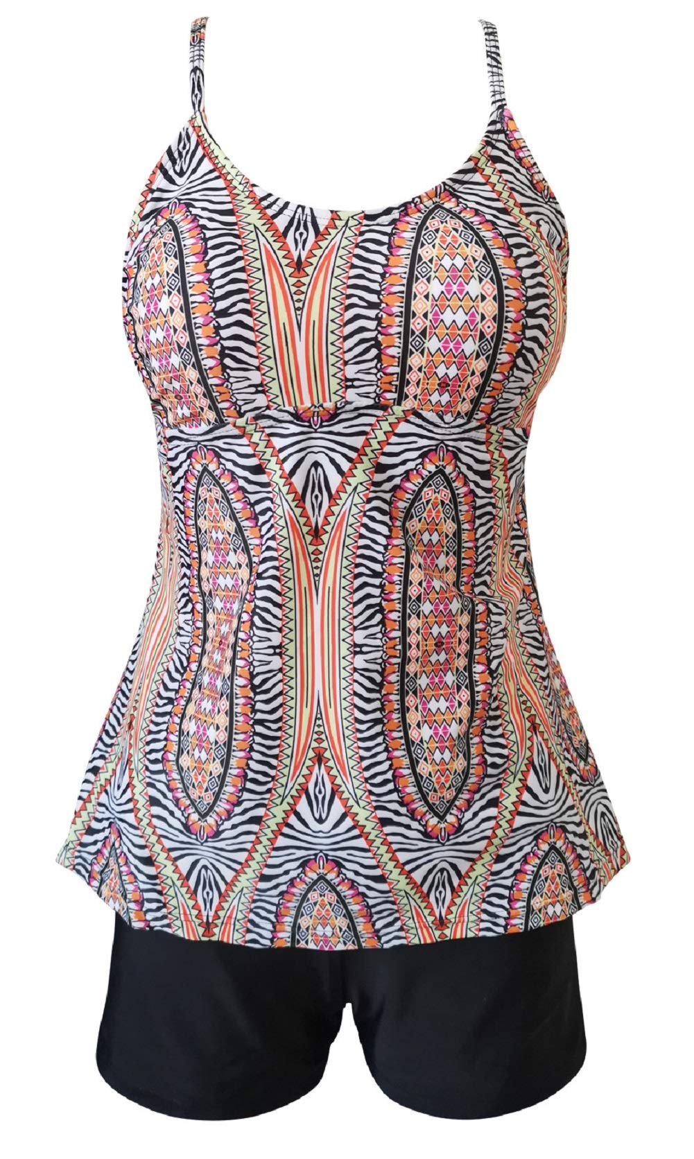 CHARTOU Women's Boho Round Neck Hollow Out Tankini High Waist Boyshorts Swimsuit - Stylish Beachwear for Summer Vacation, Pool Party & Tropical Getaway