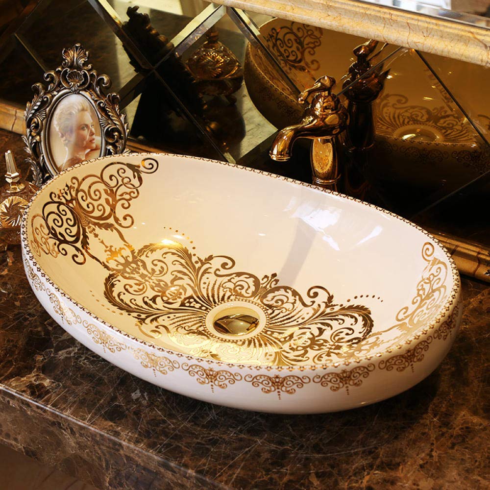 LEFEDA Oval Retro Ceramic Vessel Sink - Modern Bathroom Countertop Wash Basin for Vanity, Powder Room & Guest Bath | Durable Art Basin for Contemporary & Vintage Style Decor