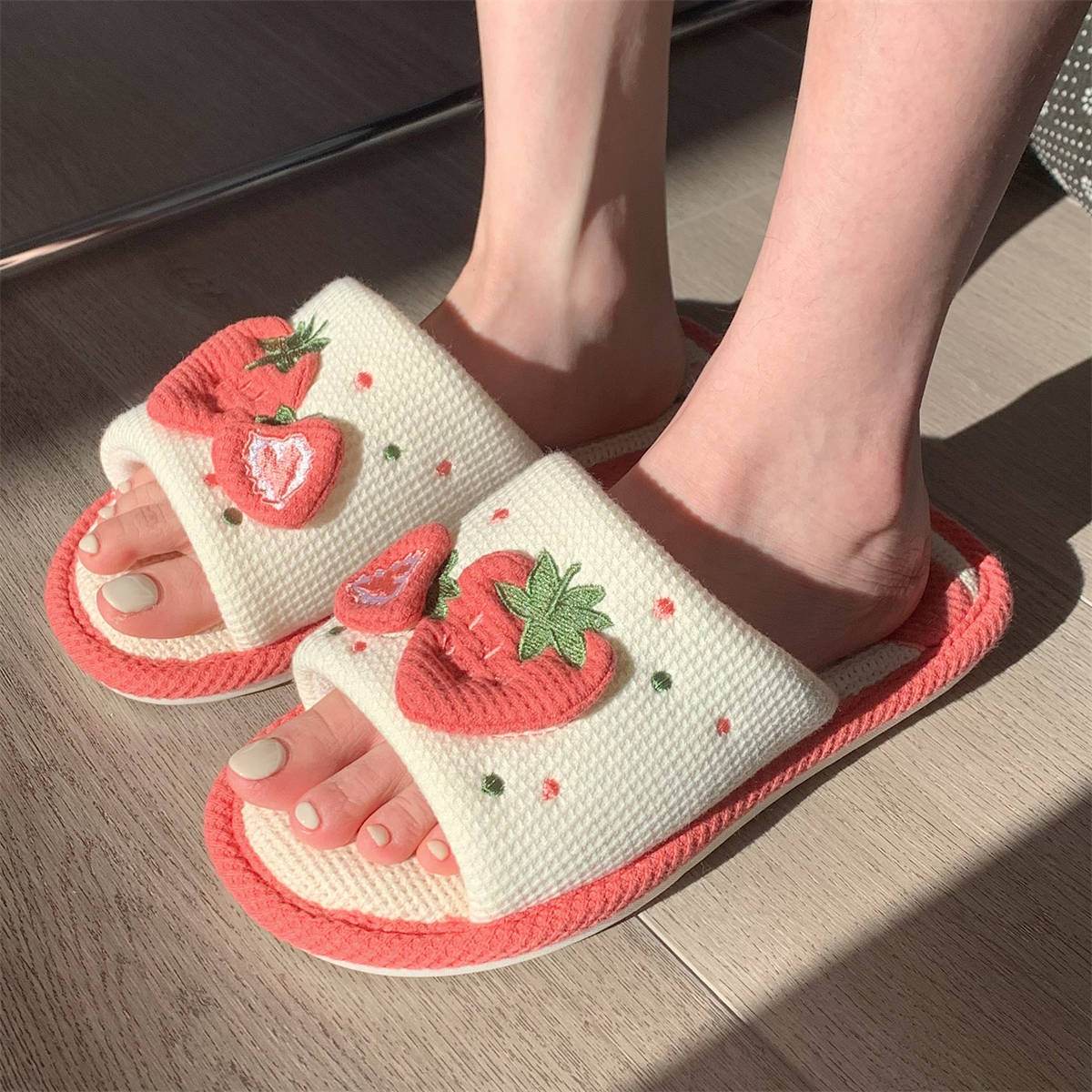 Cozy Strawberry Slippers for Women - Soft Plush House Shoes with Non-Slip Soles - Perfect for Indoor Comfort, Lounge Wear & Gift Giving