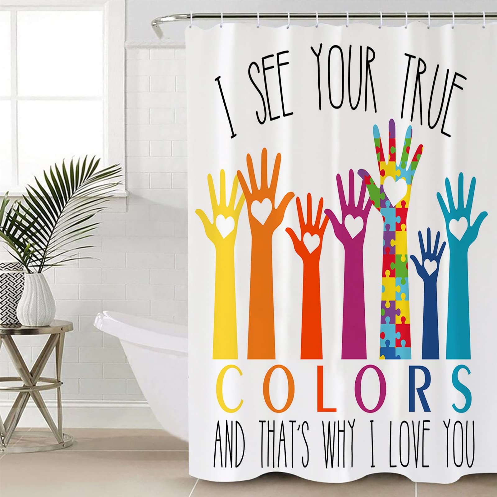 Autism Awareness Colorful Puzzle Pieces Shower Curtain Set with Hooks - 36x72 Inch Polyester Fabric Bathroom Decor for Kids & Adults - Fun Cartoon Design for Bathtub, Small Stall Shower or Sensory Room Decor
