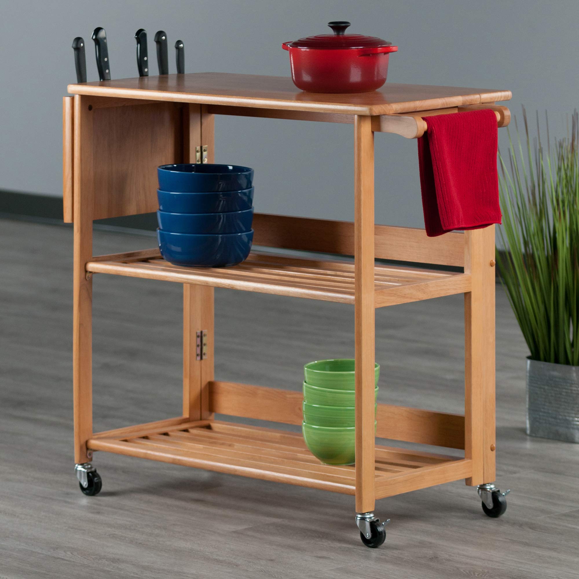 Winsome Radley Light Oak Kitchen Cart - Rolling Island with Storage Shelf for Small Spaces, Kitchen & Dining Room Organization