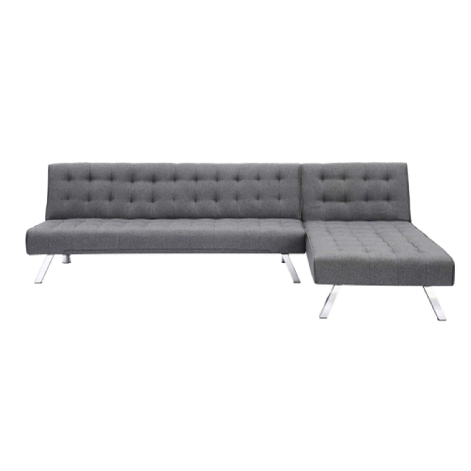 Reversible Sectional Sofa Sleeper - Grey Fabric Sofa with Metal Legs for Living Room, Convertible Couch Bed for Small Spaces, Guest Room & Apartment