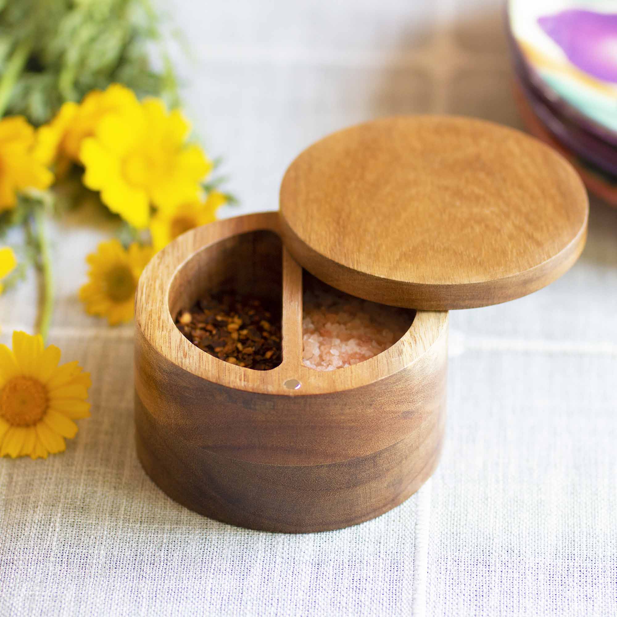 Rock & Branch® Duet Salt Cellar - 7 Oz. Ceramic Salt Box with Lid for Kitchen Countertop - Perfect for Cooking, Baking & Tabletop Seasoning
