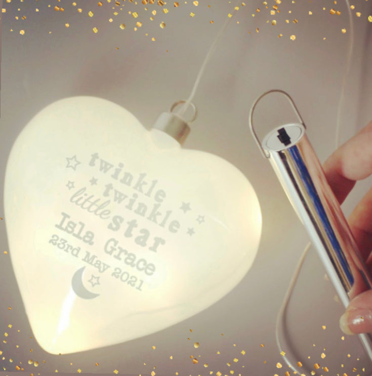 Personalized Twinkle Twinkle LED Hanging Glass Heart Decor - Romantic Gift for Valentine's Day, Wedding, Anniversary & Home Decoration