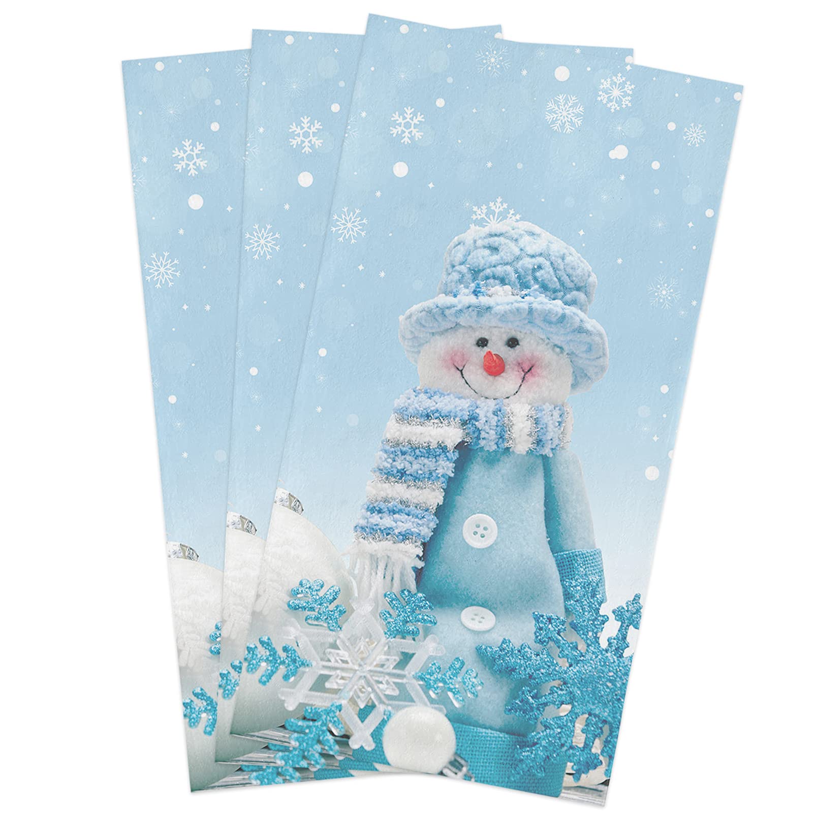 Zadaling Christmas Kitchen Towels - Super Soft 18x28 Inches Cotton Dish Cloths (3 Pack) | Absorbent Snowman Snowflake Winter Design for Holiday Decor, Dish Drying, Hand Wiping & Bar Cleaning