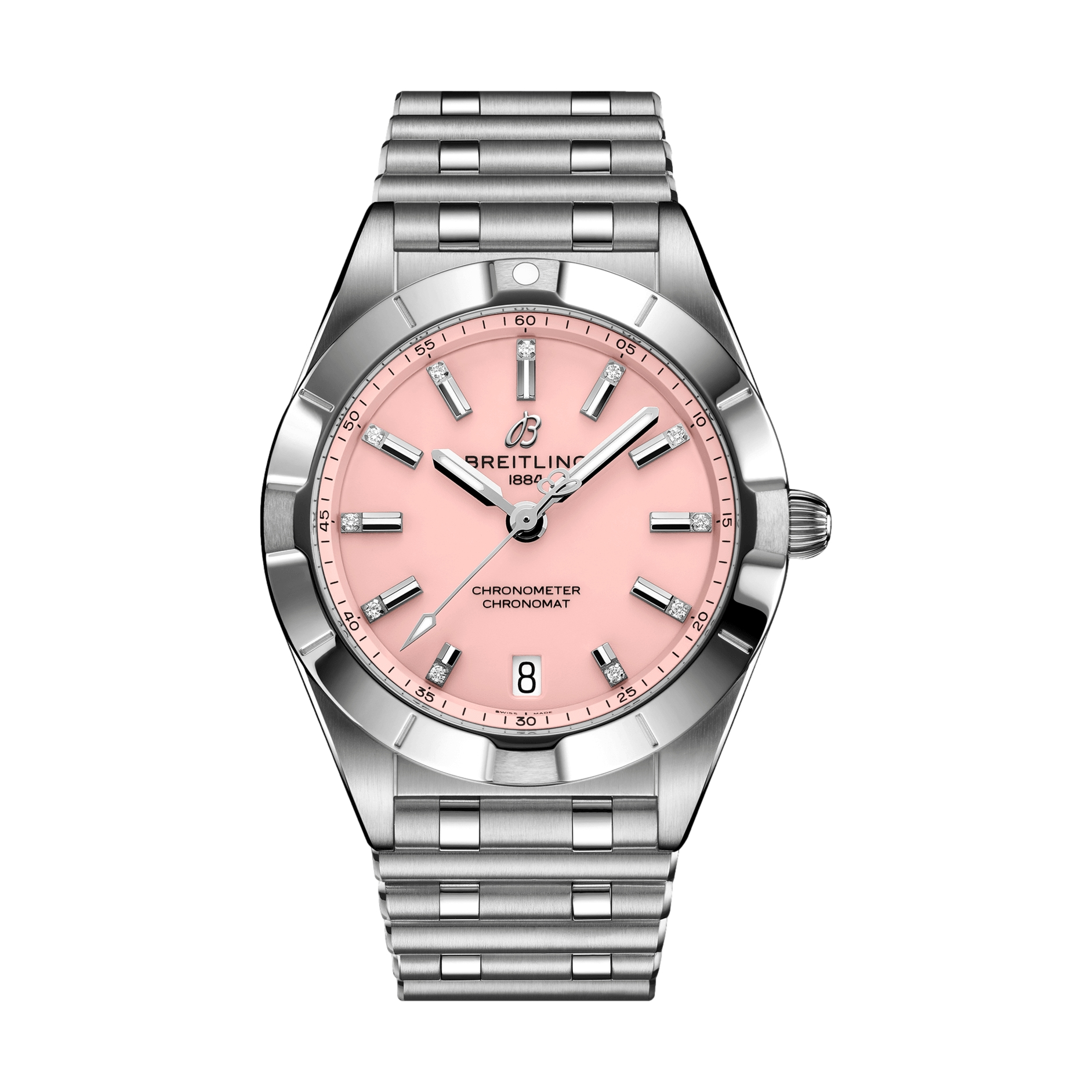 Breitling Chronomat 32mm Pink Diamond Watch for Women - Luxury Stainless Steel Bracelet with Diamonds - Perfect for Gifts, Special Occasions & Everyday Elegance