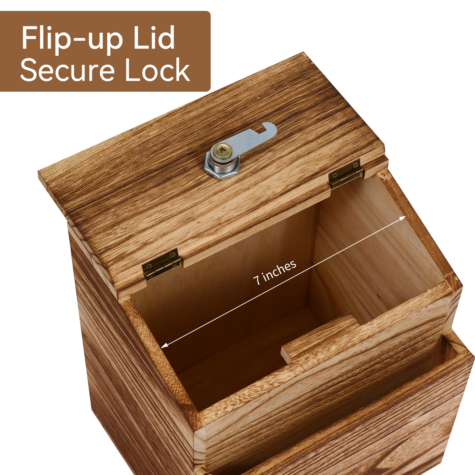 Wooden Suggestion Box with Lock - Secure Comment Card & Ballot Box for Office, School or Voting - Wall Mount or Freestanding in Classic Brown Finish