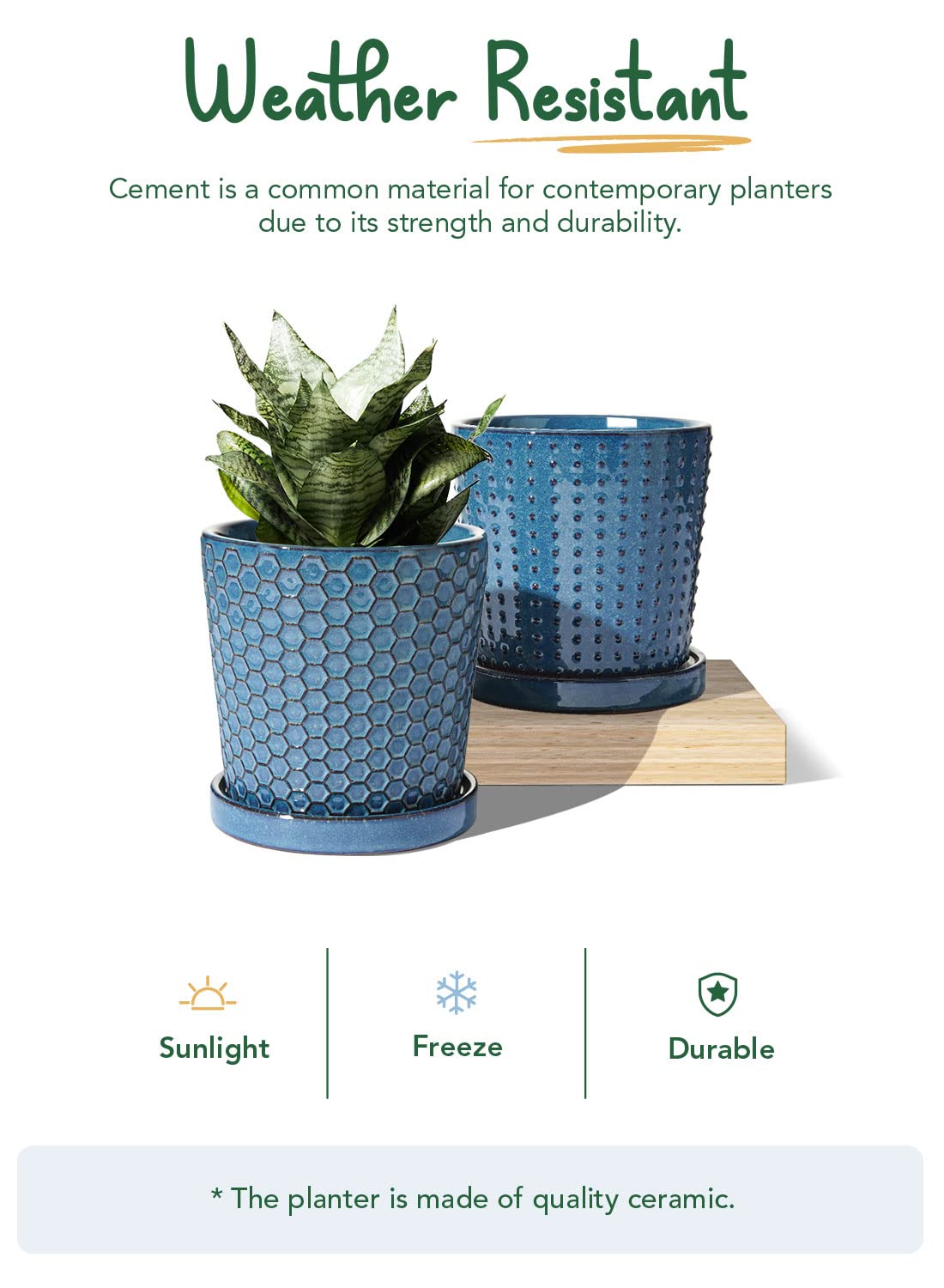 LE TAUCI 5.5 Inch Ceramic Flower Pots with Drainage Hole & Saucer - Set of 2 Reactive Glaze Blue Indoor Planters for Succulents, Snake Plants, Cactus - Perfect for Home Decor, Office Desk & Gift Giving
