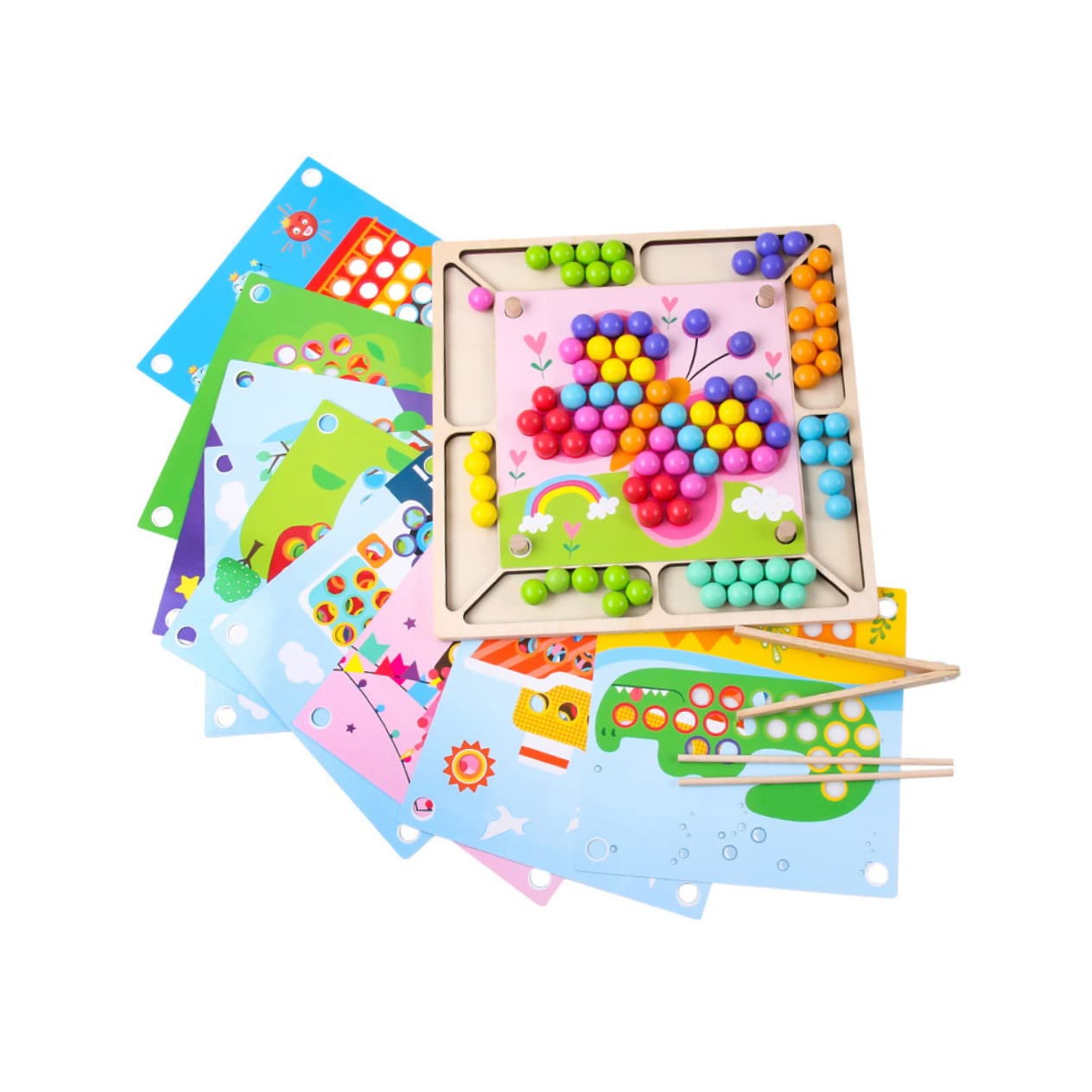 ERINGOGO Wooden Bead Toy Set - Geometric Stacking & Sorting Puzzle for Kids | Early Learning & Color Matching