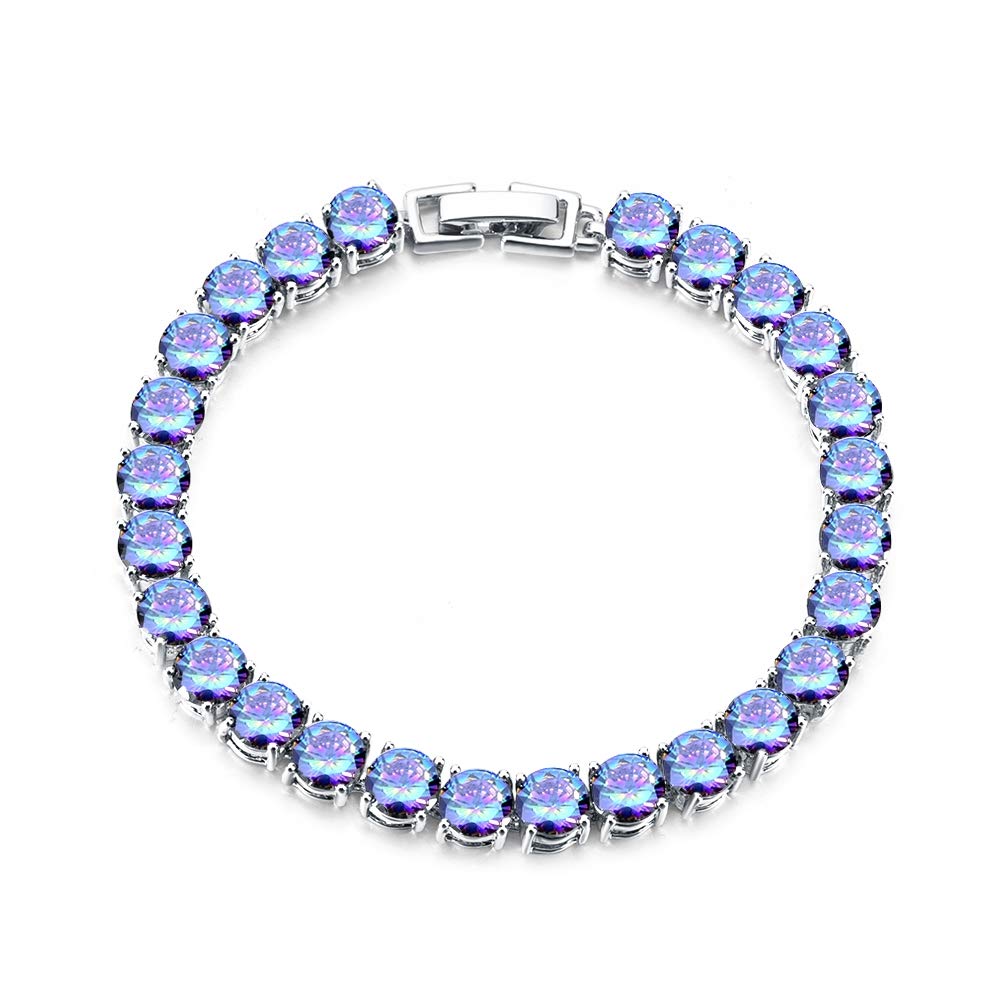 SEQUITO Women's Tennis Bracelet Cubic Zirconia White Gold Plated Round Chain Bracelet - 7.0 or 8 Inches with Extender Clasp - Perfect for Weddings, Anniversaries & Special Occasions