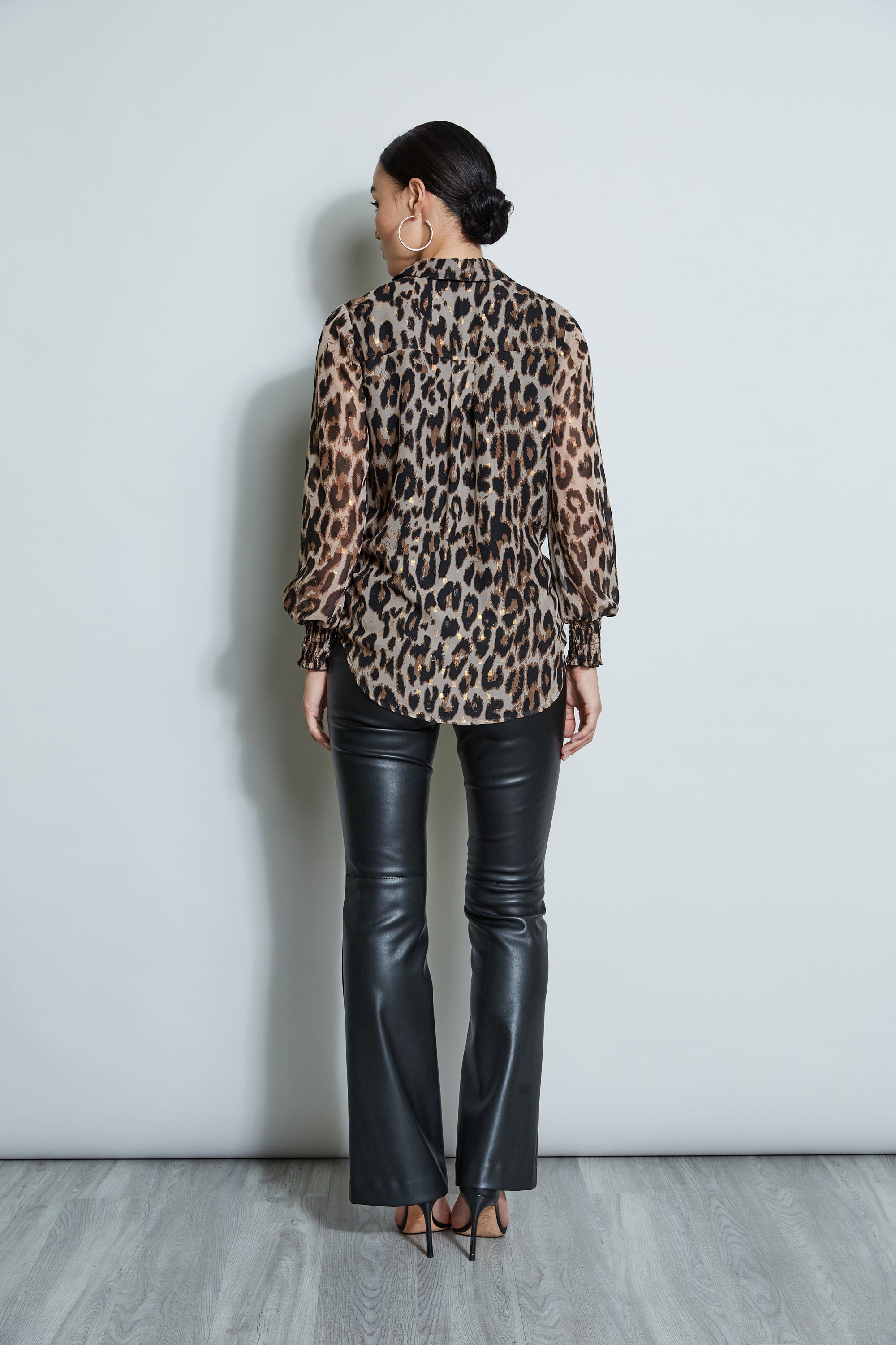 Tahari Metallic Kissed Leopard Print Blouse - Stylish Women's Fashion Top for Work, Party & Night Out