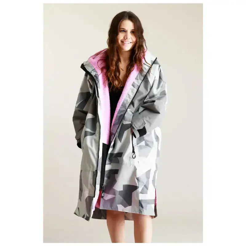 Unisex Post-Swim Robe - Arctic Camo Pink Waterproof Hard Shell Bathrobe for Pool, Beach & Spa | Quick-Dry Changing Robe for Men & Women