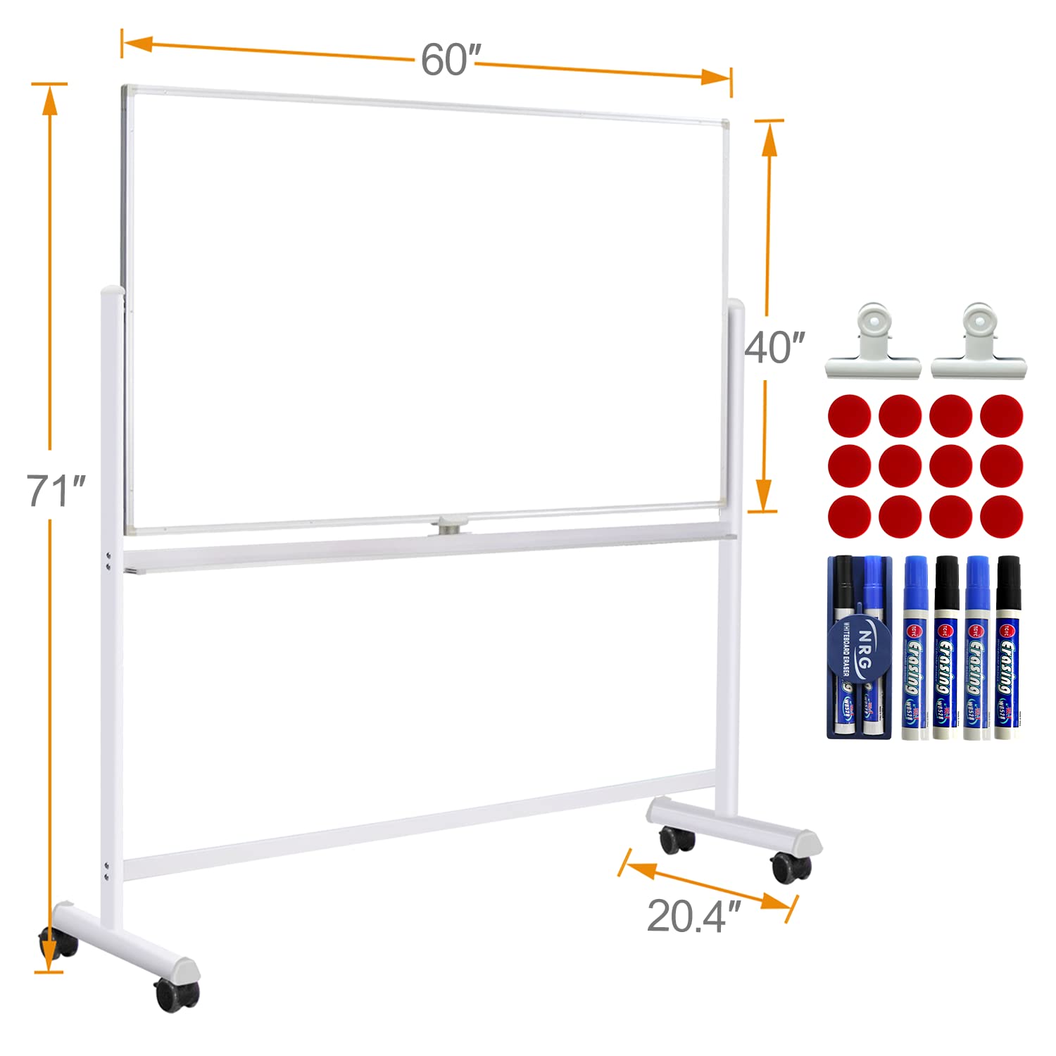 Double-Sided Mobile Whiteboard with Stand - 60