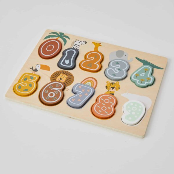 Wooden Safari 123 Number Puzzle - Educational Counting Toy for Toddlers - Perfect for Preschool Learning & Montessori Activities at Home or Classroom
