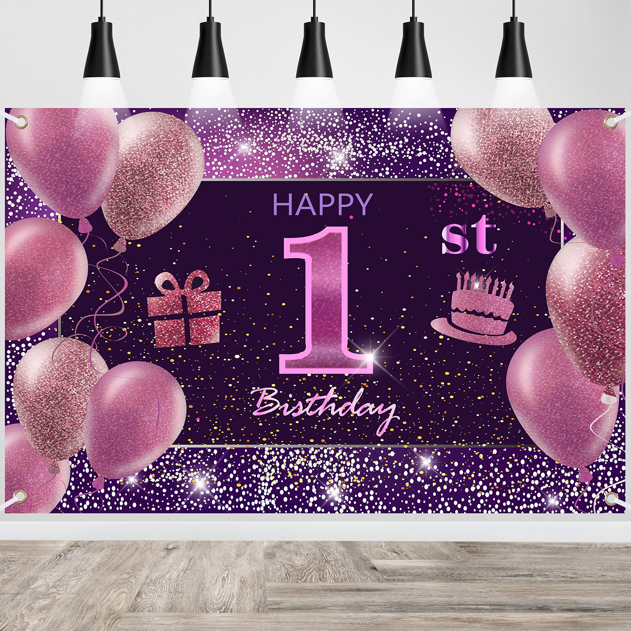 IMISI 1st Birthday Decorations for Girls - Pink Happy Birthday Banner & Party Backdrop - Perfect for Baby Girl's First Birthday, Women's Birthday Party & Photo Booth Decor