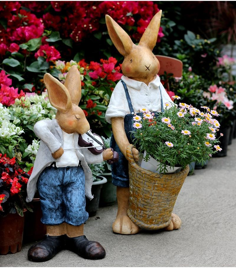Large Rabbit Statue for Garden - Bunny Flower Pot Outdoor Decor, Villa Courtyard Ornament | Perfect Gardening Gift & Housewarming Present for Patio, Lawn & Backyard Decorations