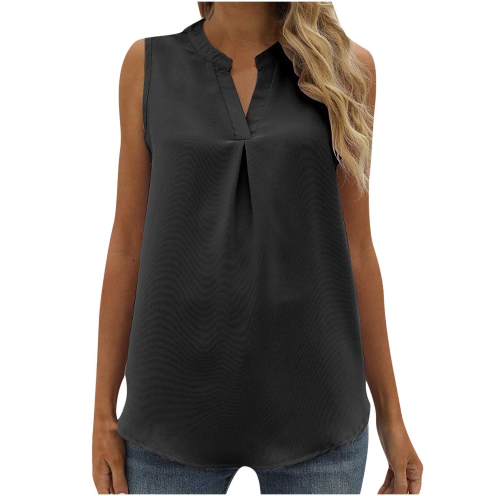 Women's Casual Solid Color V-Neck Sleeveless Vest - Loose Beach Blouse Summer Tops | Perfect for Beach Outings, Vacation Wear & Summer Fashion