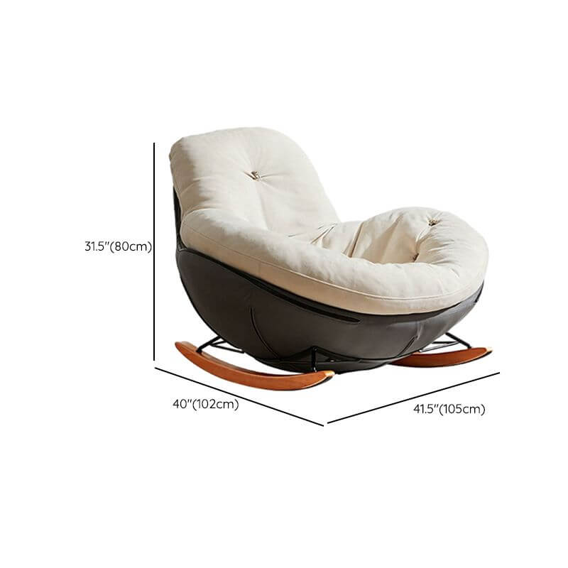 White Upholstered Rocking Chair for Living Room - Solid Wood Legs, Compact Armless Design - Perfect for Nursery, Bedroom & Small Spaces