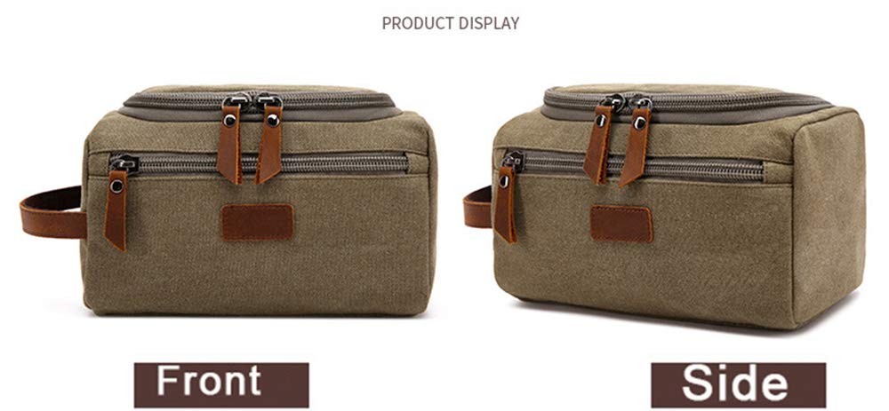 Premium Leather & Canvas Travel Toiletry Bag for Men & Women - Personalized Dopp Kit with Flip Cover, Shaving Organizer (Army Green) | Ideal for Business Trips, Camping & Gym Essentials