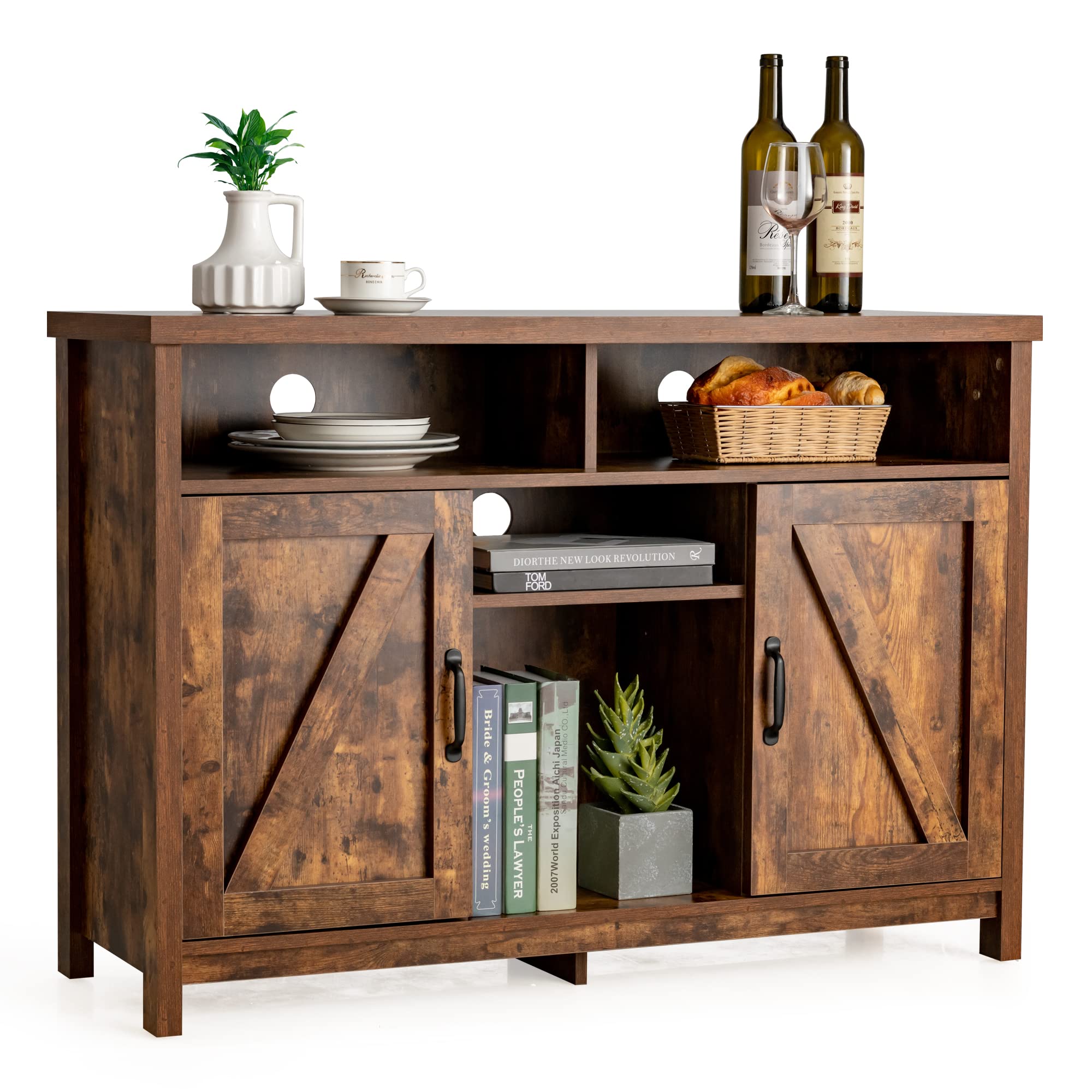 LOKO Industrial Buffet Cabinet with Storage - 45 x 16 x 31.5 Inches Kitchen Sideboard with Removable Wine Rack & Adjustable Shelves - Perfect for Dining Room, Living Room or Office Storage Organization