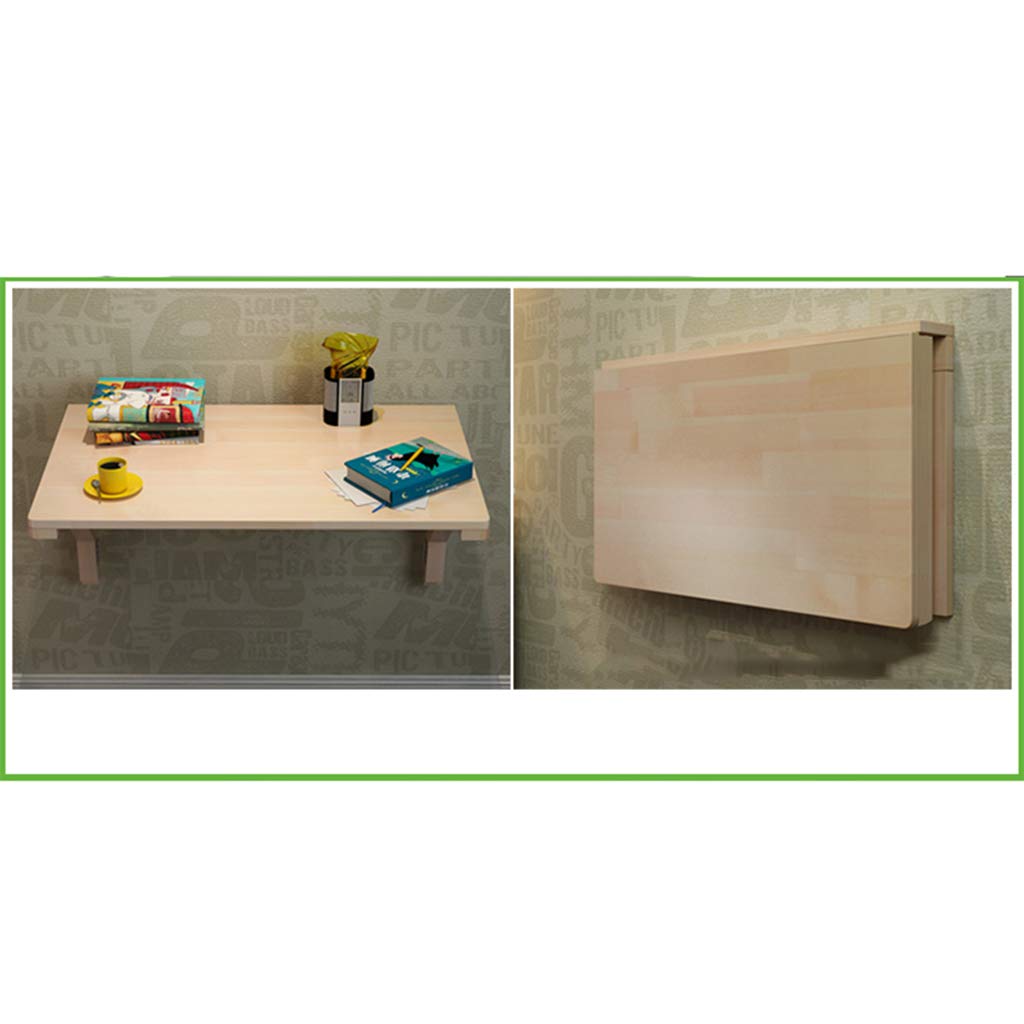Solid Wood Wall Mounted Folding Drop Leaf Table - Space Saving Dining Desk for Small Homes, Kitchen, Office & Study Room - Multi-Functional Wall Hanging Computer Table with Double Support