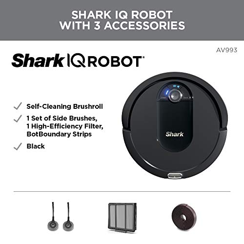 Shark AV993 IQ Robot Vacuum with Self-Cleaning Brushroll - Smart Mapping, Pet Hair Specialist, Alexa & Wi-Fi Enabled (Black) - Ideal for Hardwood Floors & Pet Owners