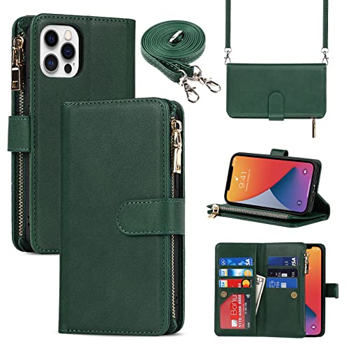 9 Card Slots Lanyard Dark Green
