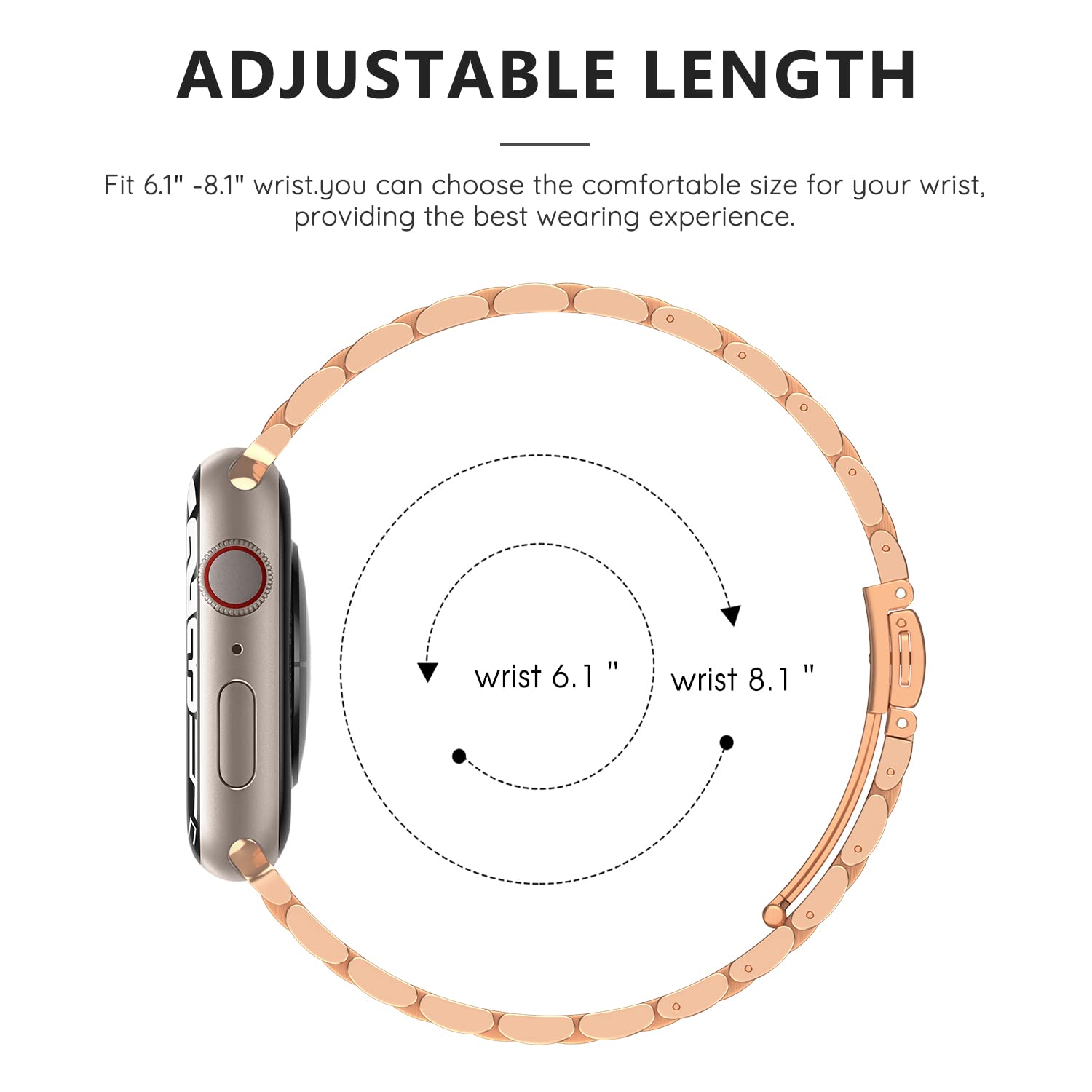 Premium Stainless Steel Apple Watch Band 45mm 44mm 42mm - Metal Replacement Strap Compatible with iWatch Series 7/6/5/4/3/2/1/SE - Rose Gold Luxury Bracelet for Men & Women - Perfect for Workouts, Business & Everyday Wear