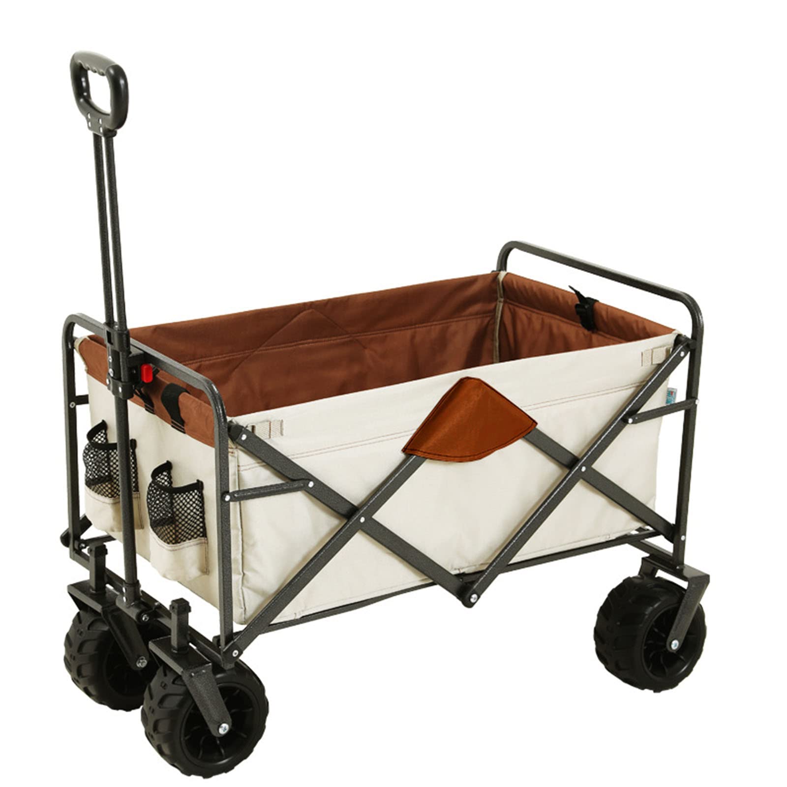 Foldable Wagon Cart with All-Terrain Wheels - Heavy Duty Collapsible Utility Cart for Camping, Beach, Shopping & Outdoor Activities - Large Capacity Grocery Cart with Retractable Handle (Beige) - Perfect for Picnics, Gardening, Tailgating and Grocery Hauling