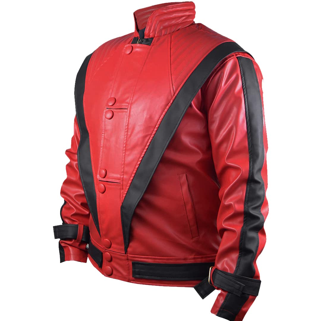Men's Red Faux Leather Jacket - Michael Jackson Style for Halloween & Cosplay