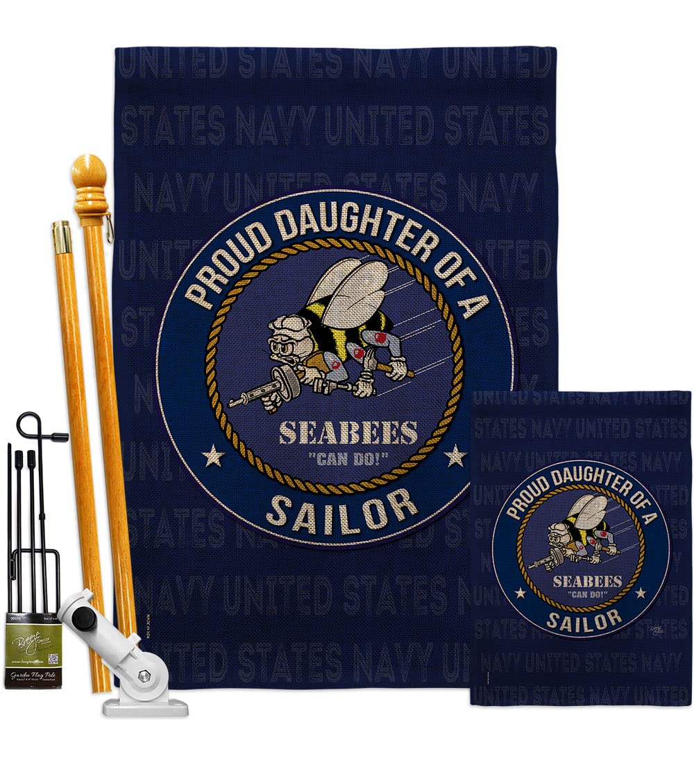 Seabees Proud Daughter Navy Garden Flag Kit - Double-Sided 28x40 Inch US Military Veteran Yard Banner, Armed Forces Patriotic Home Decor for Front Yard, Porch & Outdoor Display