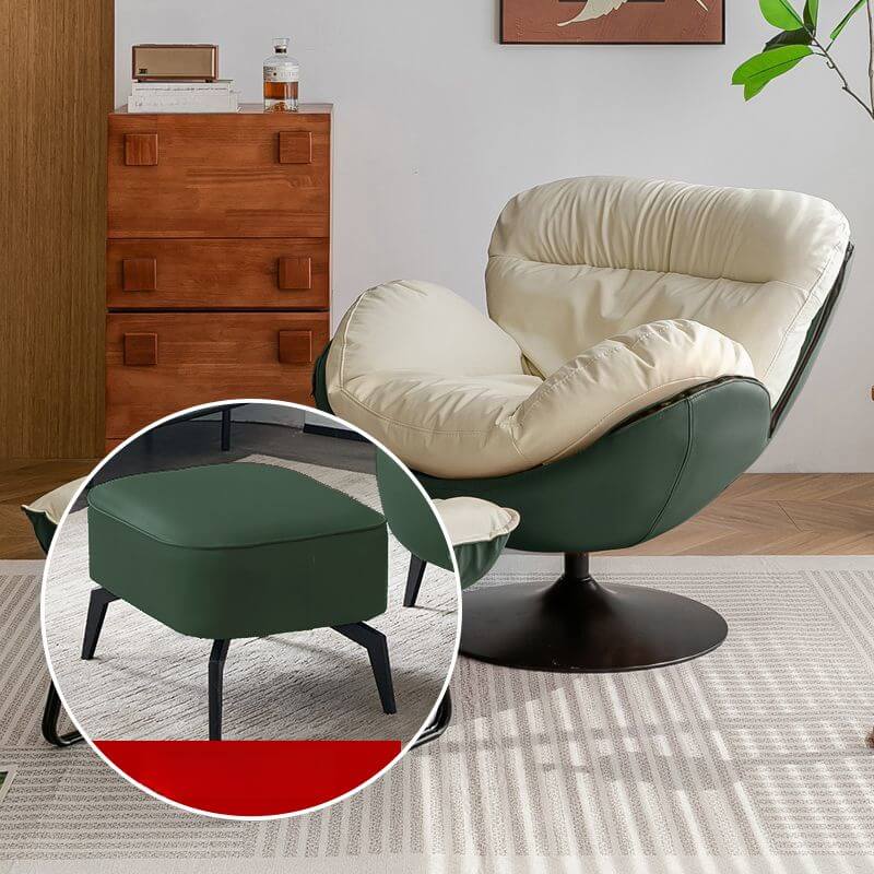 Modern Beige Swivel Ergonomic Accent Chair with Ottoman - Adjustable Rotating Lounge Chair with Removable Cushion for Living Room, Bedroom, or Office - Perfect for Relaxing, Reading, and Entertaining Guests