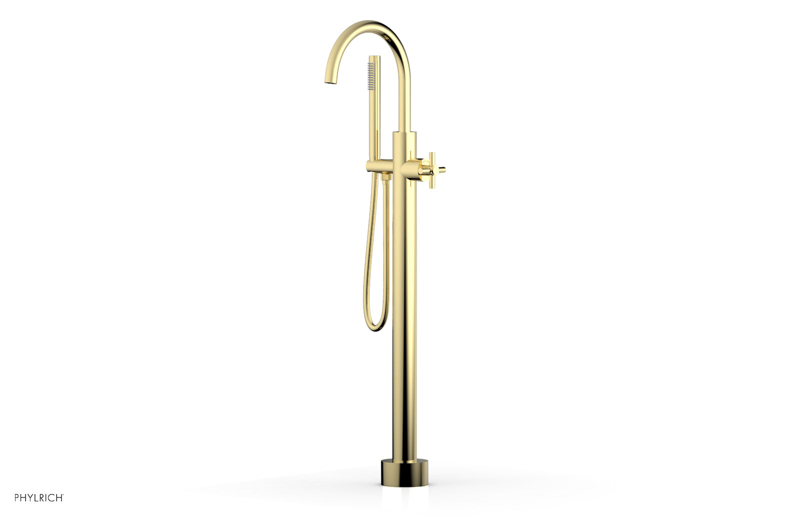 Premium Tall Floor Mount Tub Filler with Cross Handle & Hand Shower - D1314401 - Perfect for Modern Bathroom Renovations and Spa-Like Showers