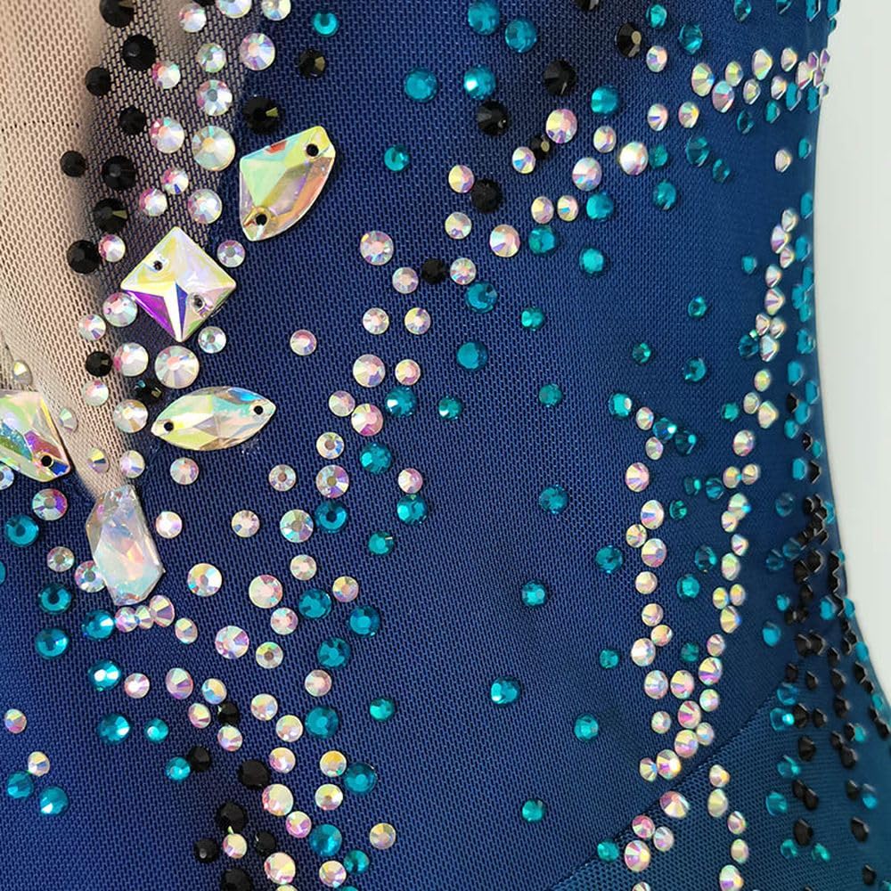LIUHUO Figure Skating Skirts for Kids & Adults - Performance Costume with Gradient Color Finger Sleeves | Ice Skating Competition & Practice Wear