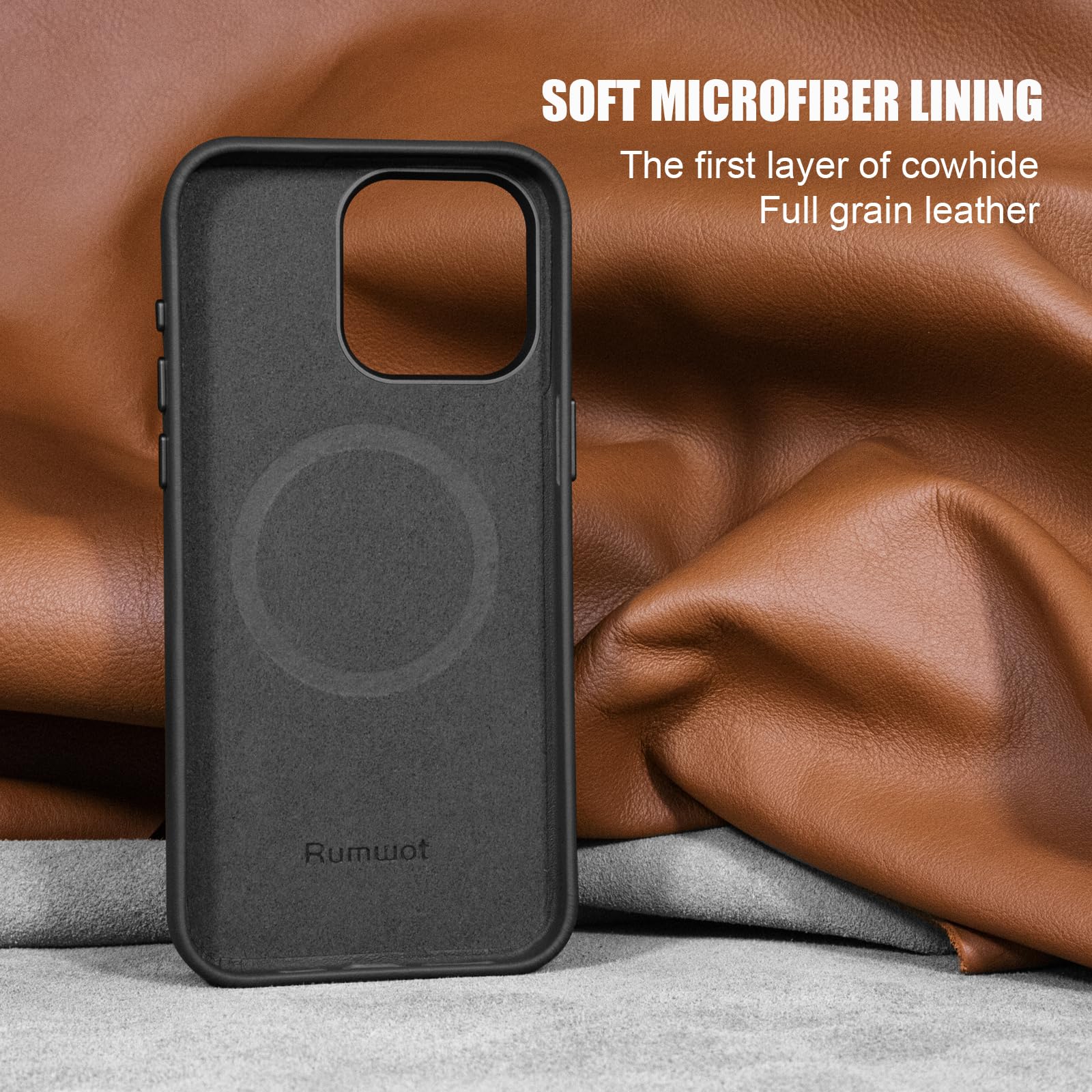Premium Genuine Full Grain Leather Case for iPhone 15 Pro Max - Slim Fit, MagSafe & Wireless Charging Compatible - Drop & Scratch Resistant with Metal Buttons & Camera Bezel (Black) | Perfect for Business Professionals & Daily Commuters