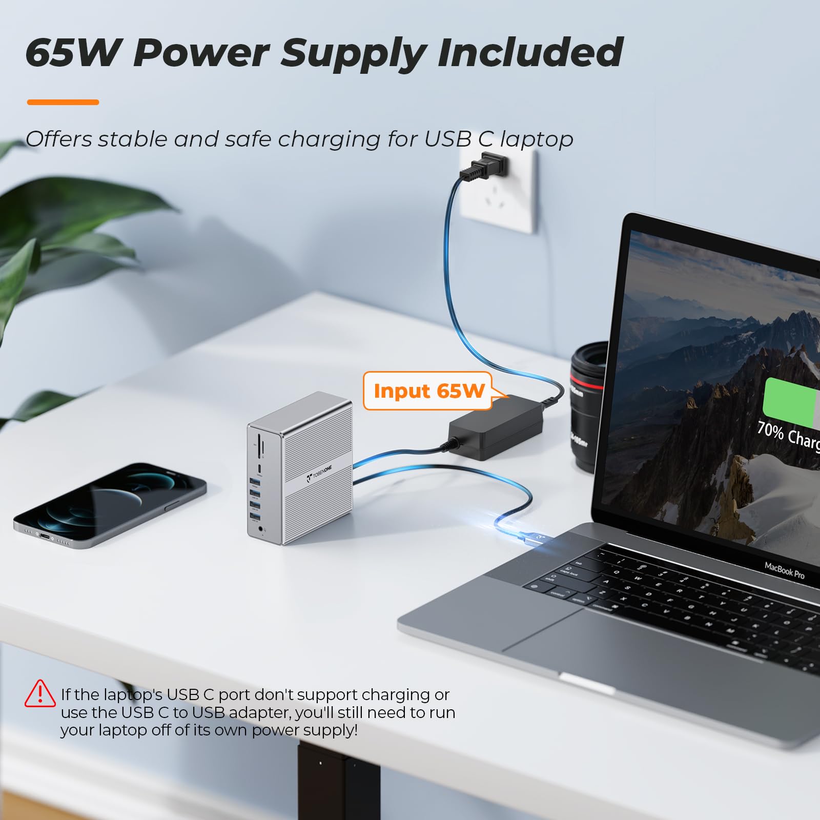 TobenONE Universal Docking Station for MacBook & Windows - Dual 4K@60Hz HDMI & DisplayPort, 65W Power Delivery, 7 USB Ports, USB-C 3.1, Ethernet, SD/TF Card Reader - Perfect for Home Office, Gaming & Multi-Monitor Setup