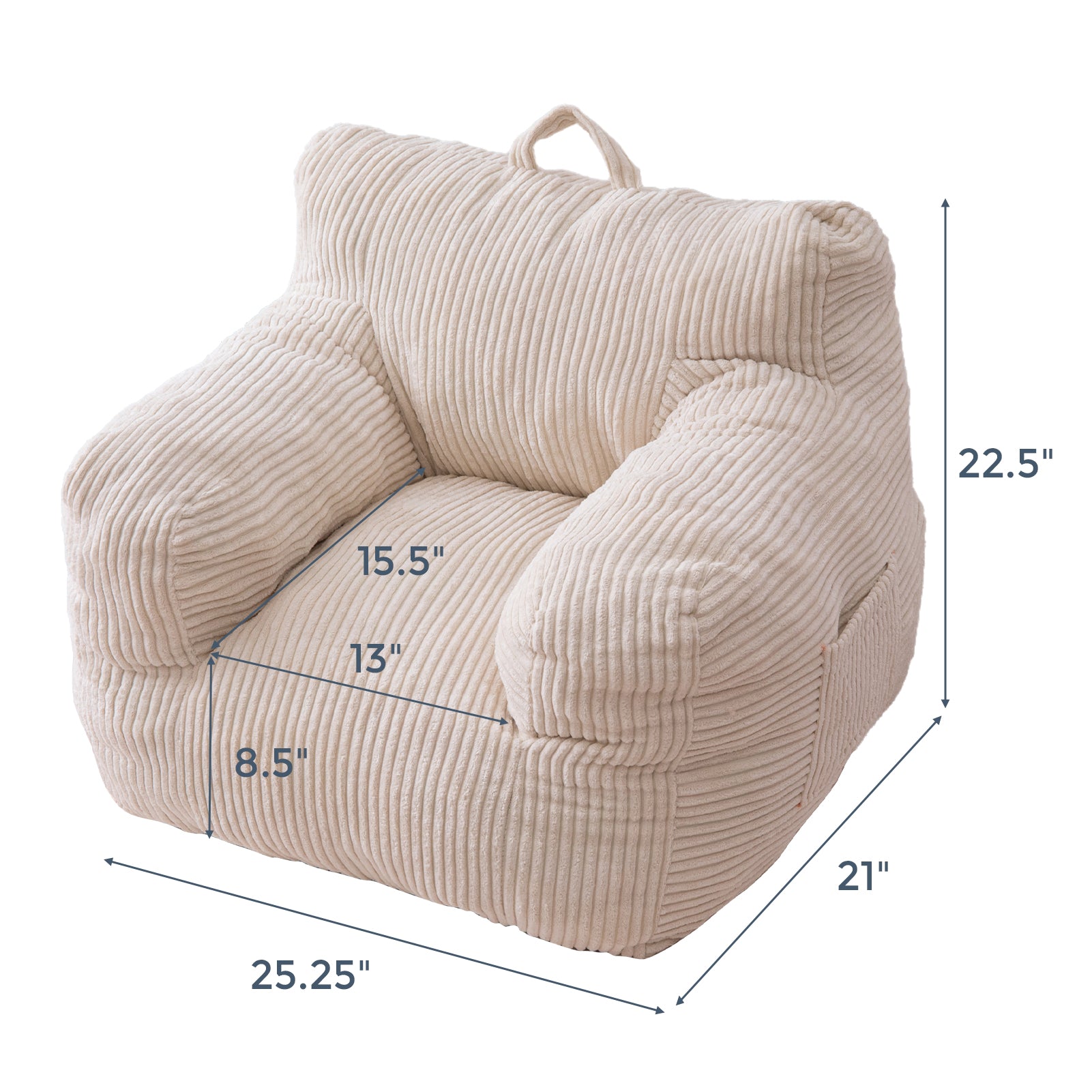 MAXYOYO Kids Bean Bag Chair - Soft Corduroy Bean Bag Couch with Armrests for Boys & Girls, Comfortable Seating for Bedroom, Playroom or Reading Nook (White) - Perfect for Relaxing, Gaming & Study Time