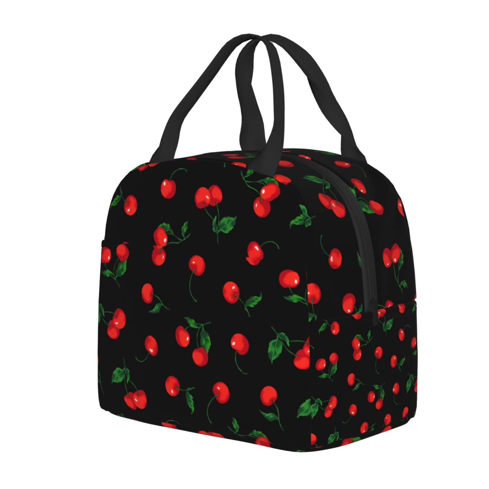 Insulated Cherry Black Lunch Box for Kids - Reusable Lunch Tote Bags for Boys & Girls | Perfect for School, Camping, Hiking, Picnic, Beach & Travel | Keep Food Fresh All Day