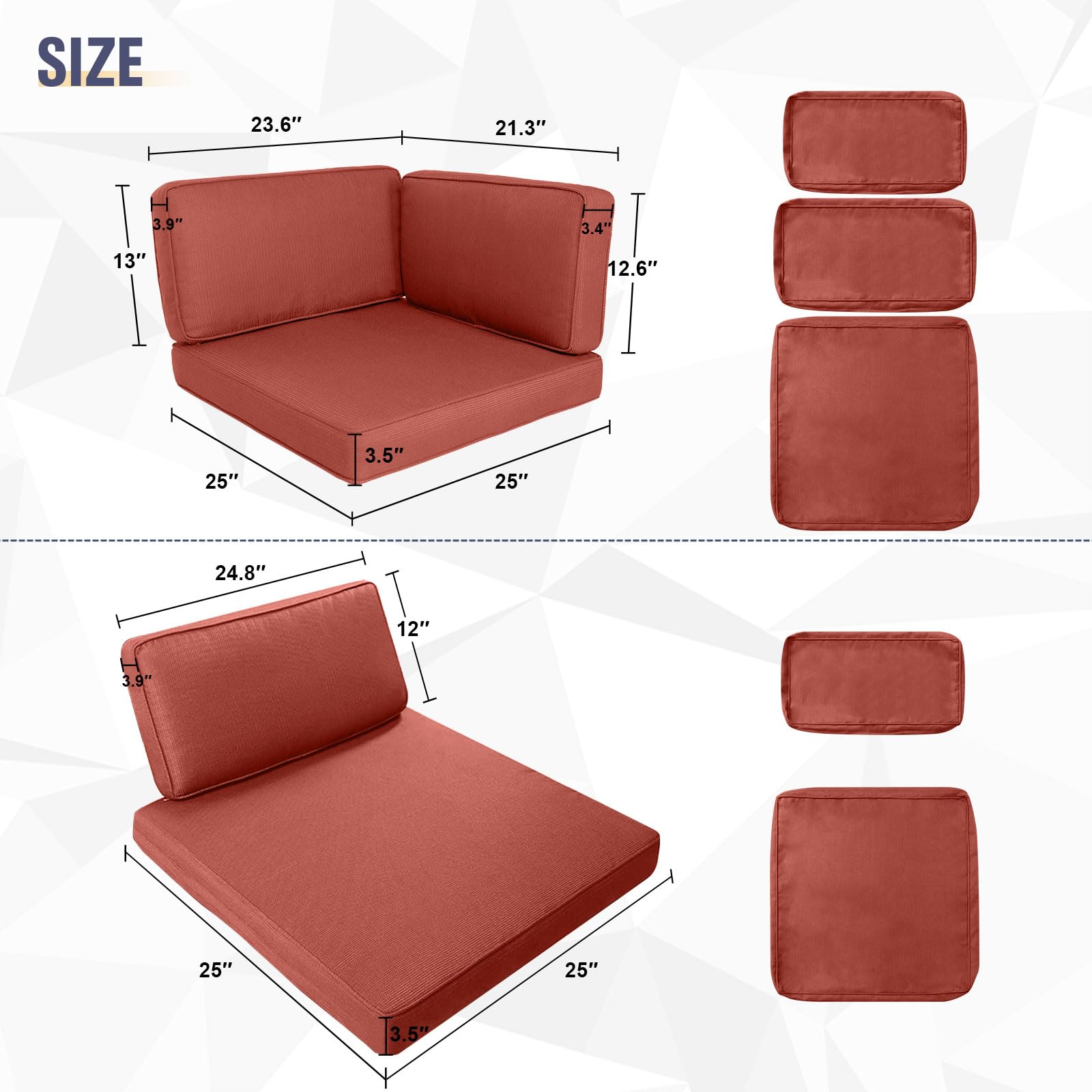 14-Piece Outdoor Patio Cushion Covers Set with Zipper - 6 Seat Covers, 4 Back Covers & 4 Side Covers - Waterproof Replacement Slipcovers for Patio Furniture, Sofa, Couch (Orange) - Perfect for Garden, Deck, Poolside & Outdoor Living Spaces