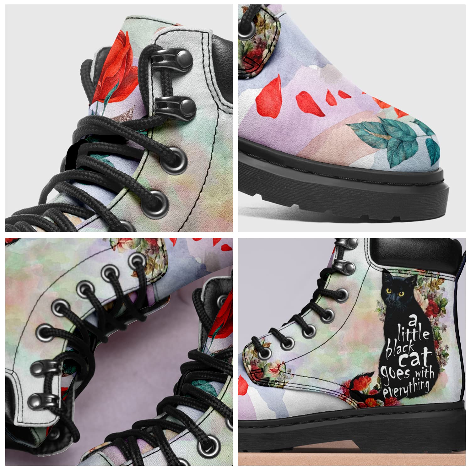 Women's Fashionable Lace-Up Ankle Combat Boots - Pet Print Classic Boots for Casual Wear, Outdoor Adventures & Stylish Outfits
