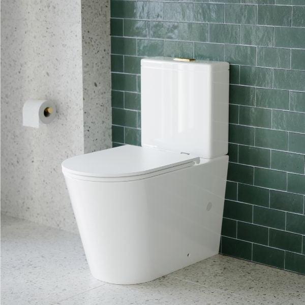 Elegant Raised Height Rimless Back-to-Wall Toilet Suite - Modern Bathroom Upgrade for Small Spaces & Contemporary Homes