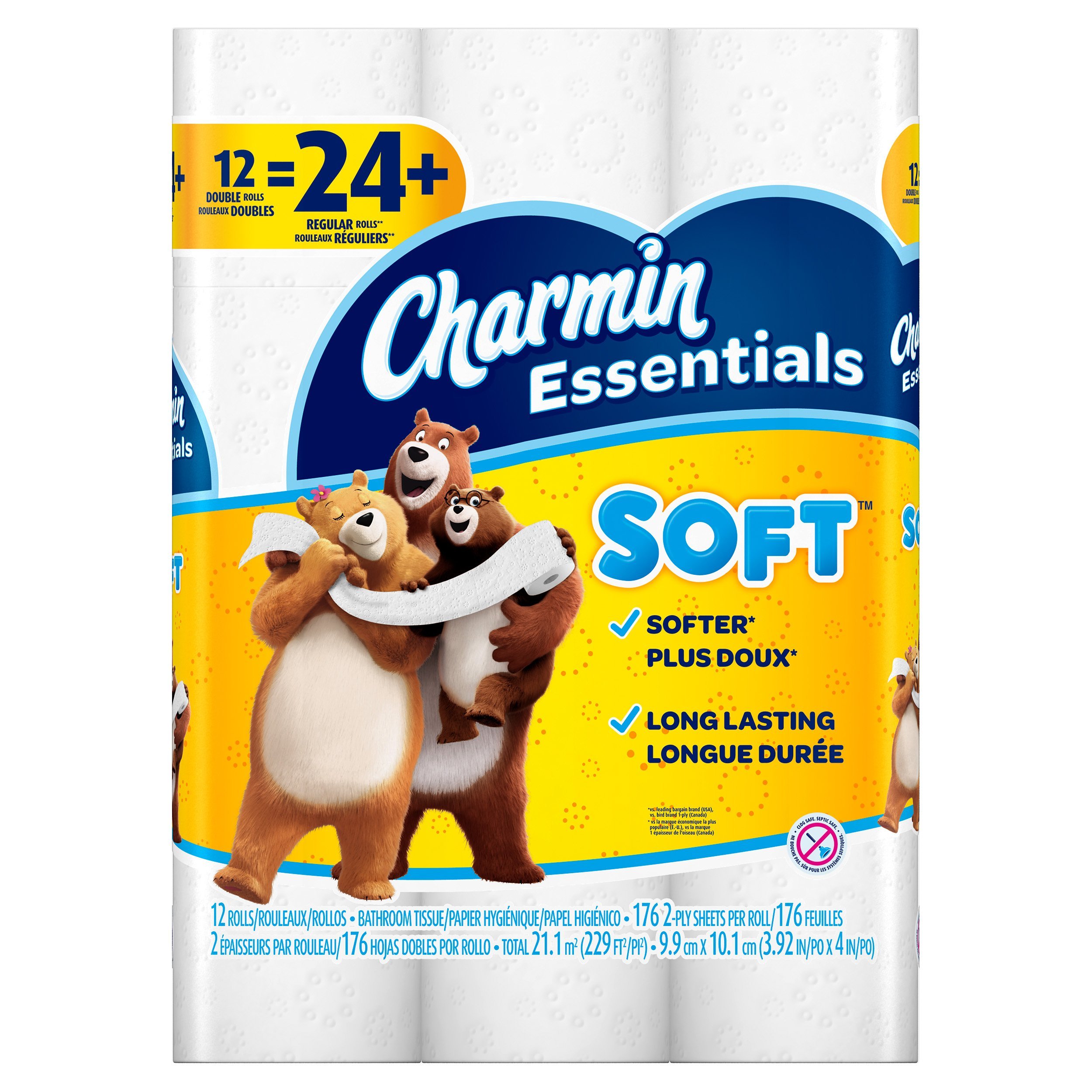 Charmin Essentials Soft Toilet Paper - 12 Double Rolls (24 Regular Rolls) for Bathroom, Home & Office Use