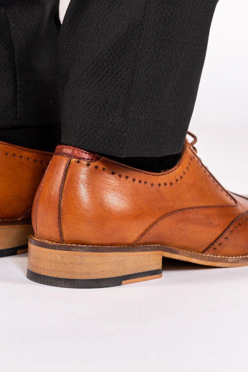 CARSON Mid Tan Wingtip Oxford Brogue Shoes for Men - Classic Formal Dress Shoes for Business, Wedding & Office Wear